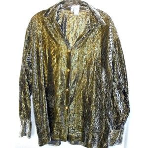 Carucci Womens Large Button Blouse Shirt Gold Threads and Buttons Sparkly